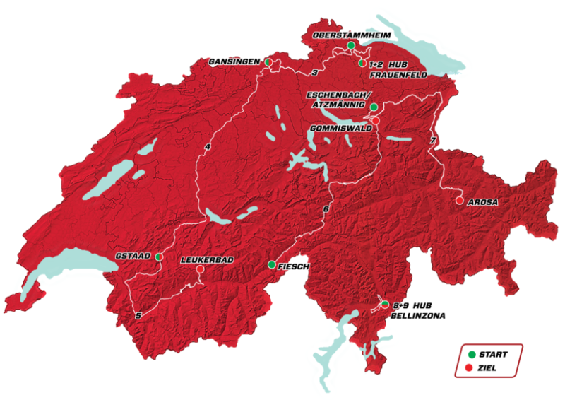 Tour de Swiss 2018 Okolo Švajčiarska - celková trasa pretekov